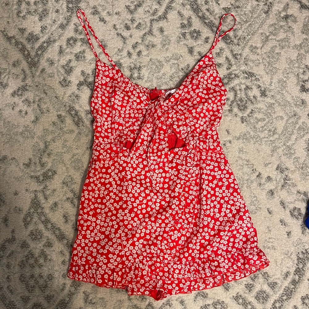 Red and white printed romper